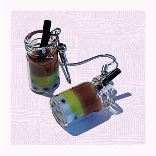 Boba bubble tea drop earrings