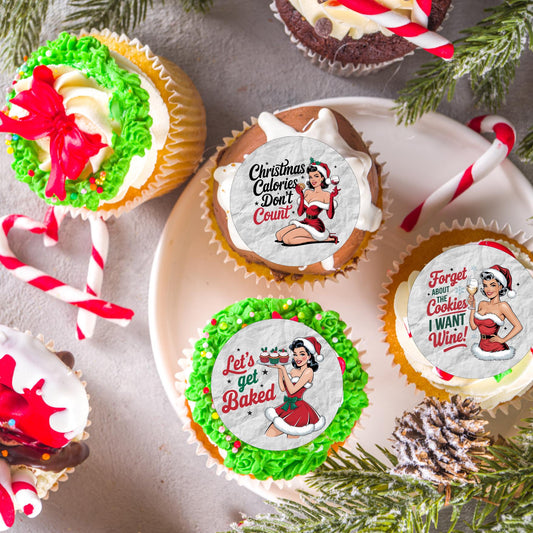 12 pre-cut Retro lady Christmas - Icing images