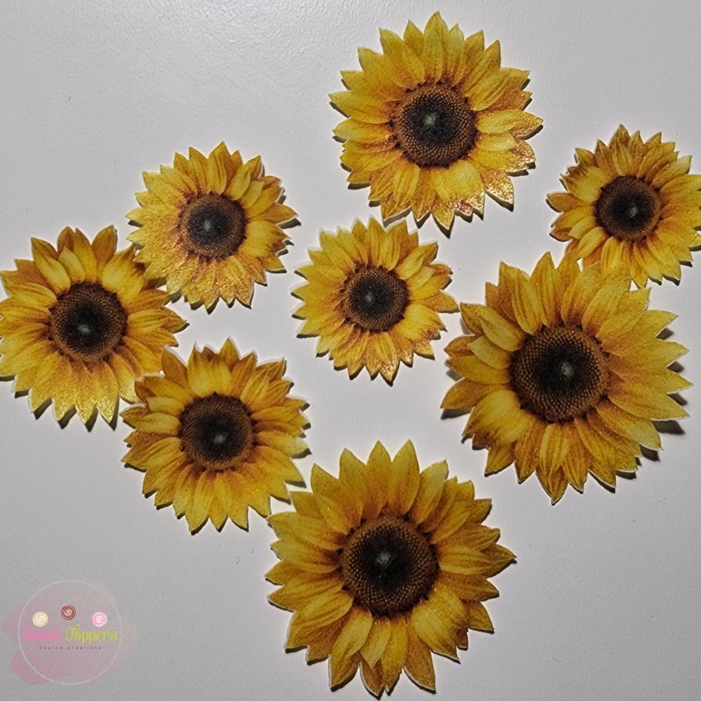 25 Pre-cut edible wafer Sunflowers - cake and cupcake topper decoration