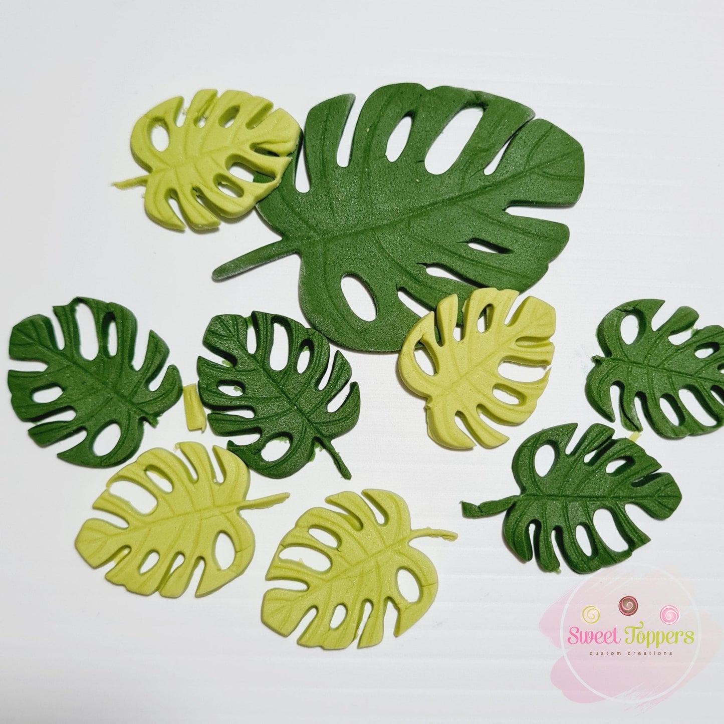 Tropical edible fondant monstera deliciosa leaves