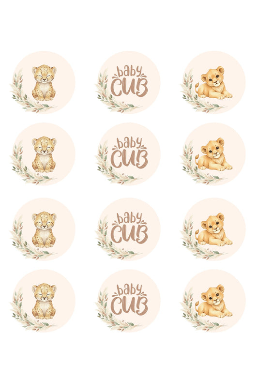 Baby lion cub pre-cut edible icing circles