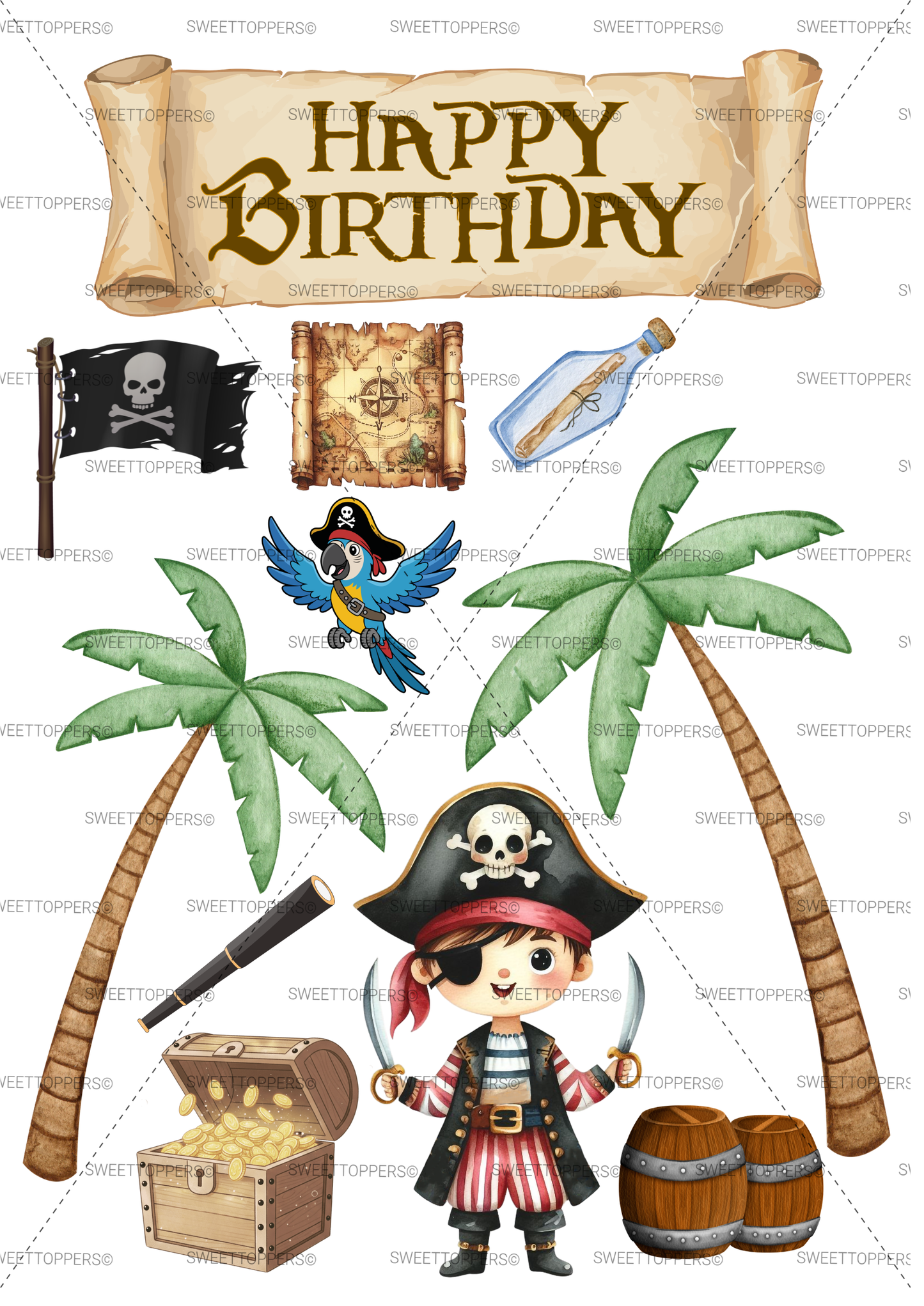Pirate Birthday - pre-cut edible icing stickers