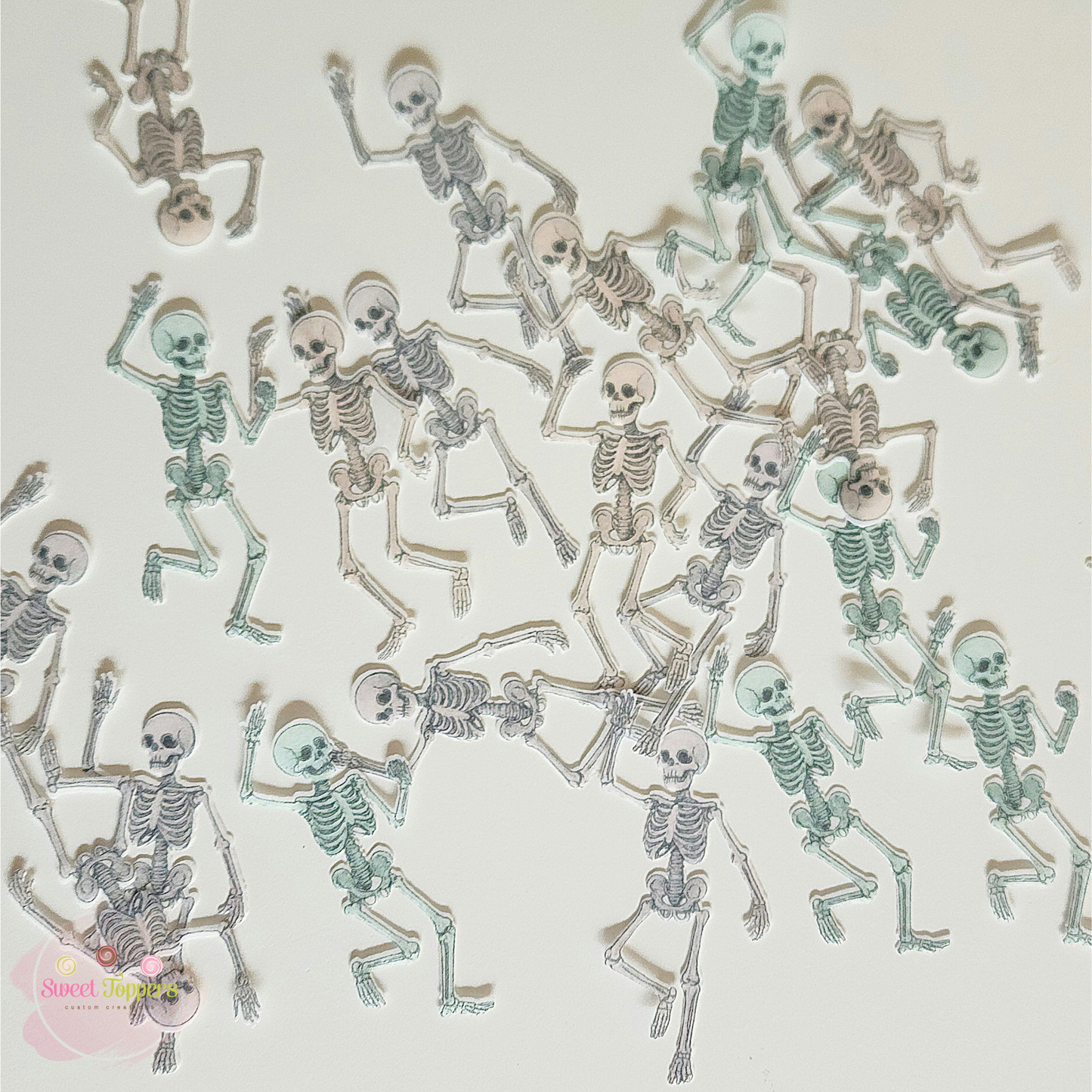 24 Pre-cut edible dancing skeletons - pastel