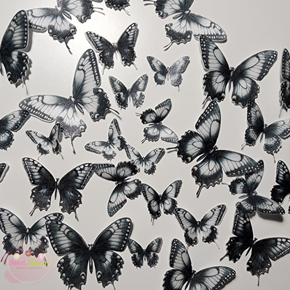 Pre-cut Wafer Butterflies Edible - monochrome gothic vintage theme