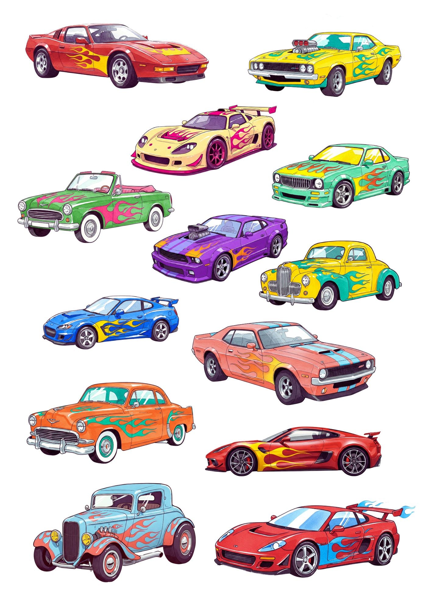 Hot rod cars edible icing stickers