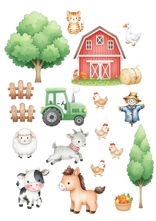 Cute farm scene - pre-cut edible icing stickers