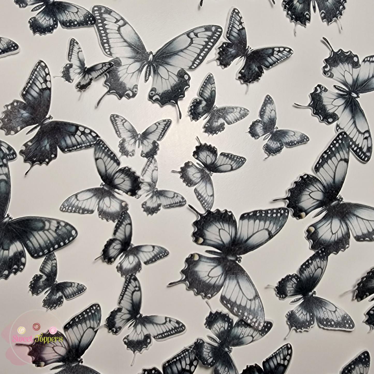 Pre-cut Wafer Butterflies Edible - monochrome gothic vintage theme