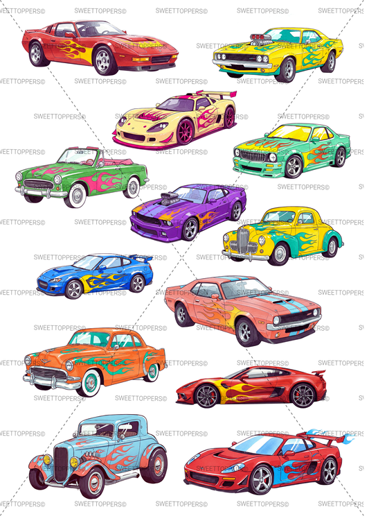 Hot rod cars edible icing stickers