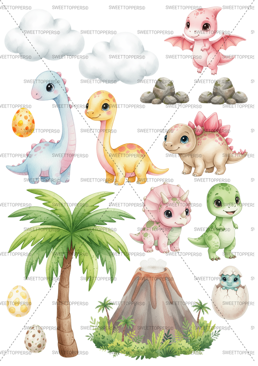 Dinosaur edible image pre-cut sticker scene