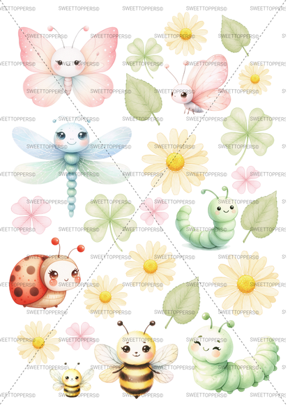 Cute Bug garden - pre-cut edible icing stickers