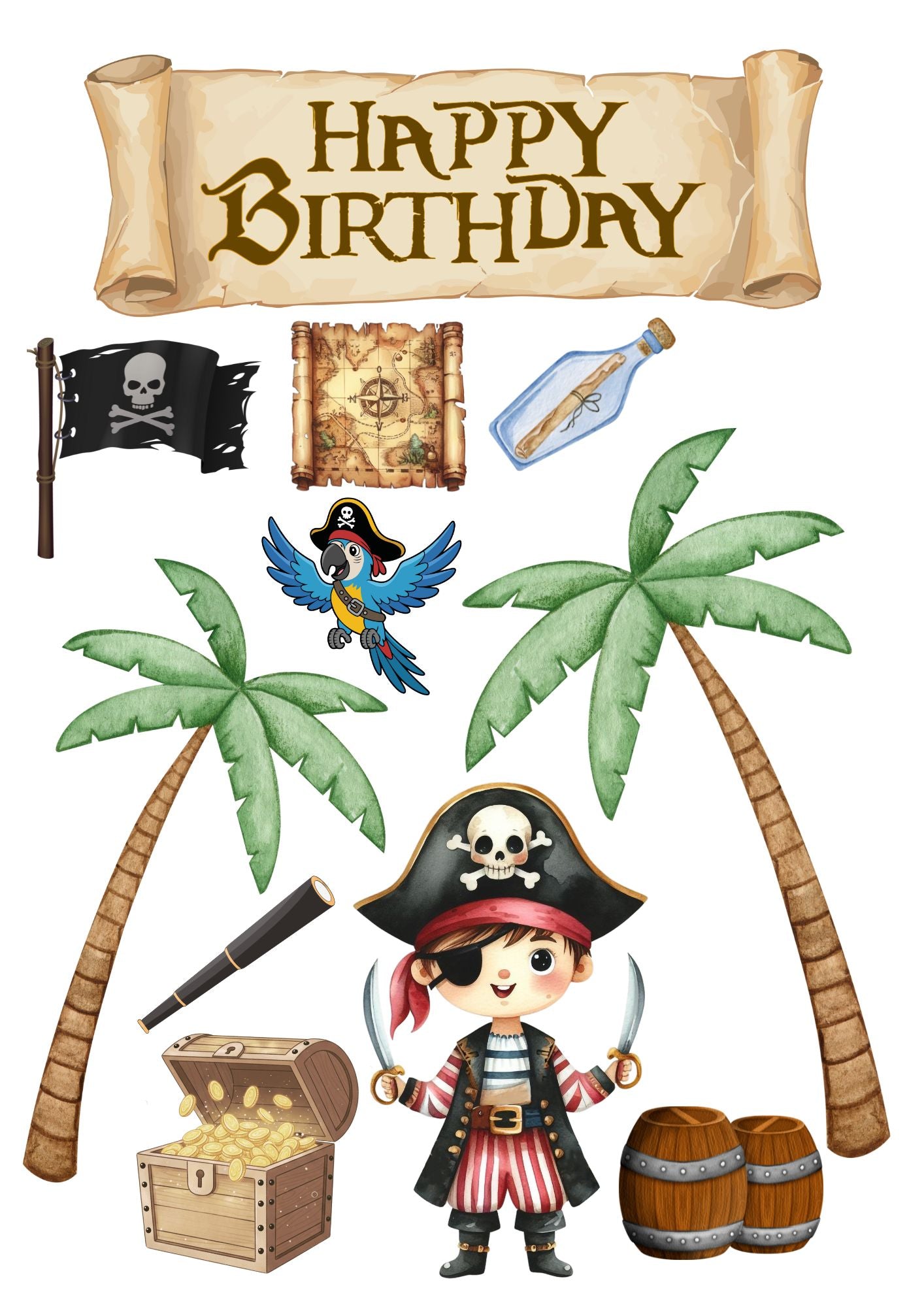 Pirate Birthday - pre-cut edible icing stickers