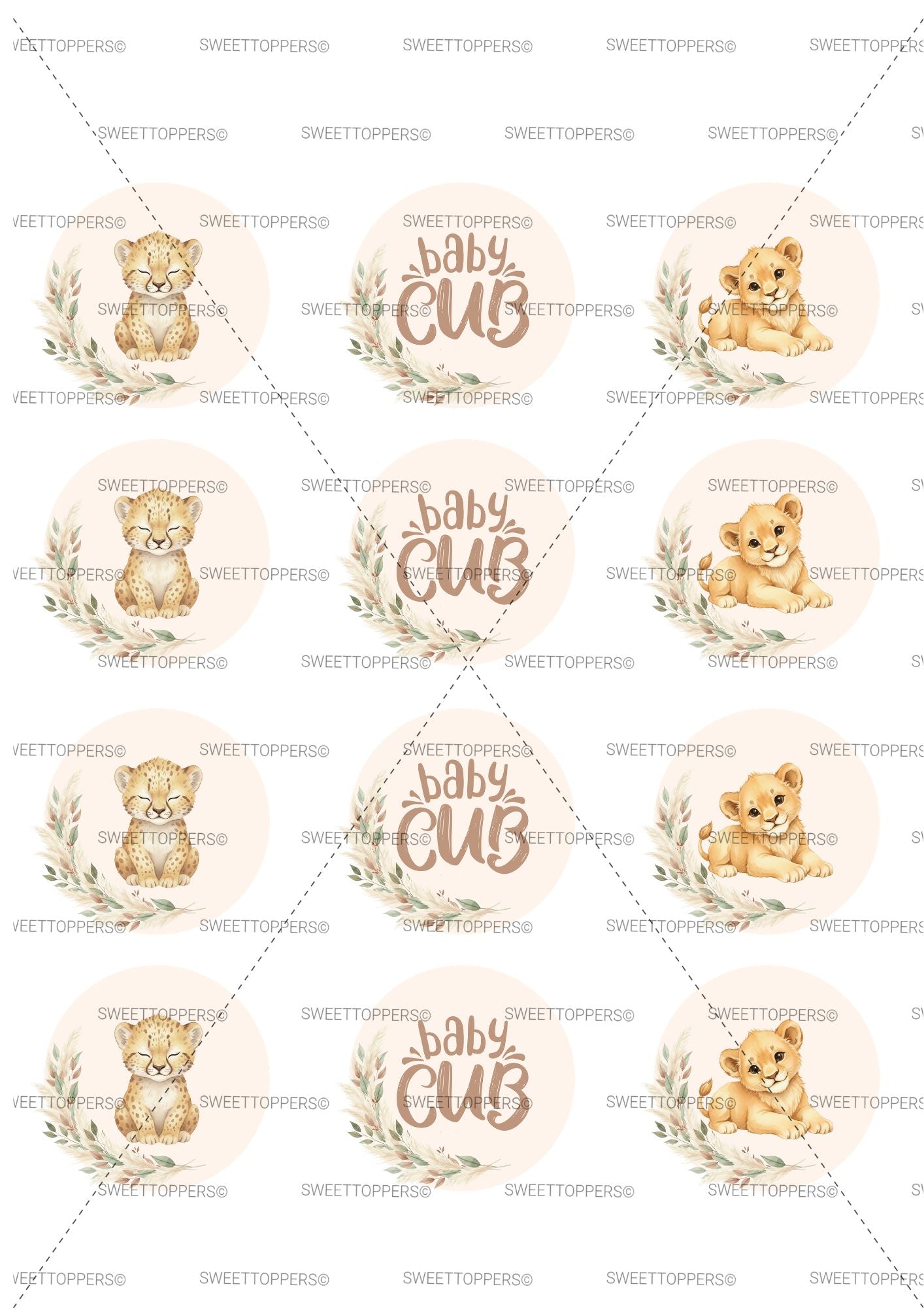 Baby lion cub pre-cut edible icing circles