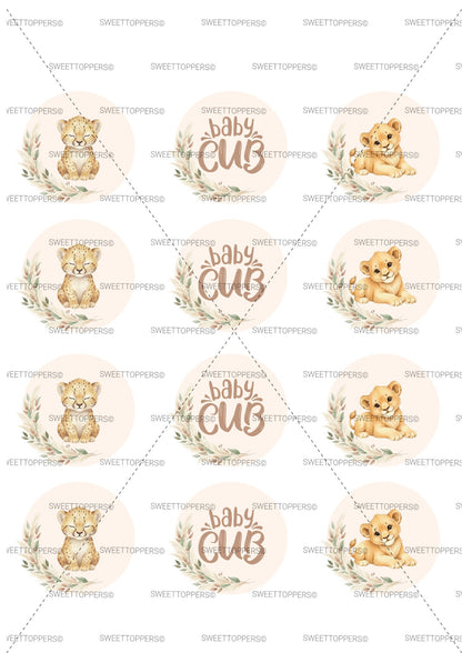 Baby lion cub pre-cut edible icing circles