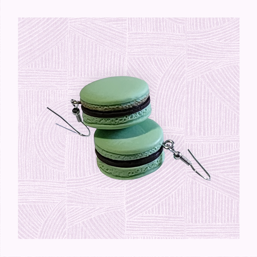 Mint chocolate macaron drop earrings