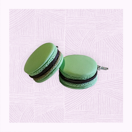 Mint chocolate macaron drop earrings