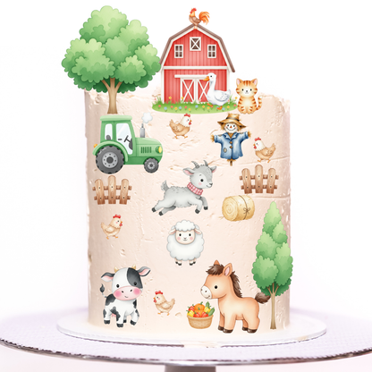 Cute farm scene - pre-cut edible icing stickers