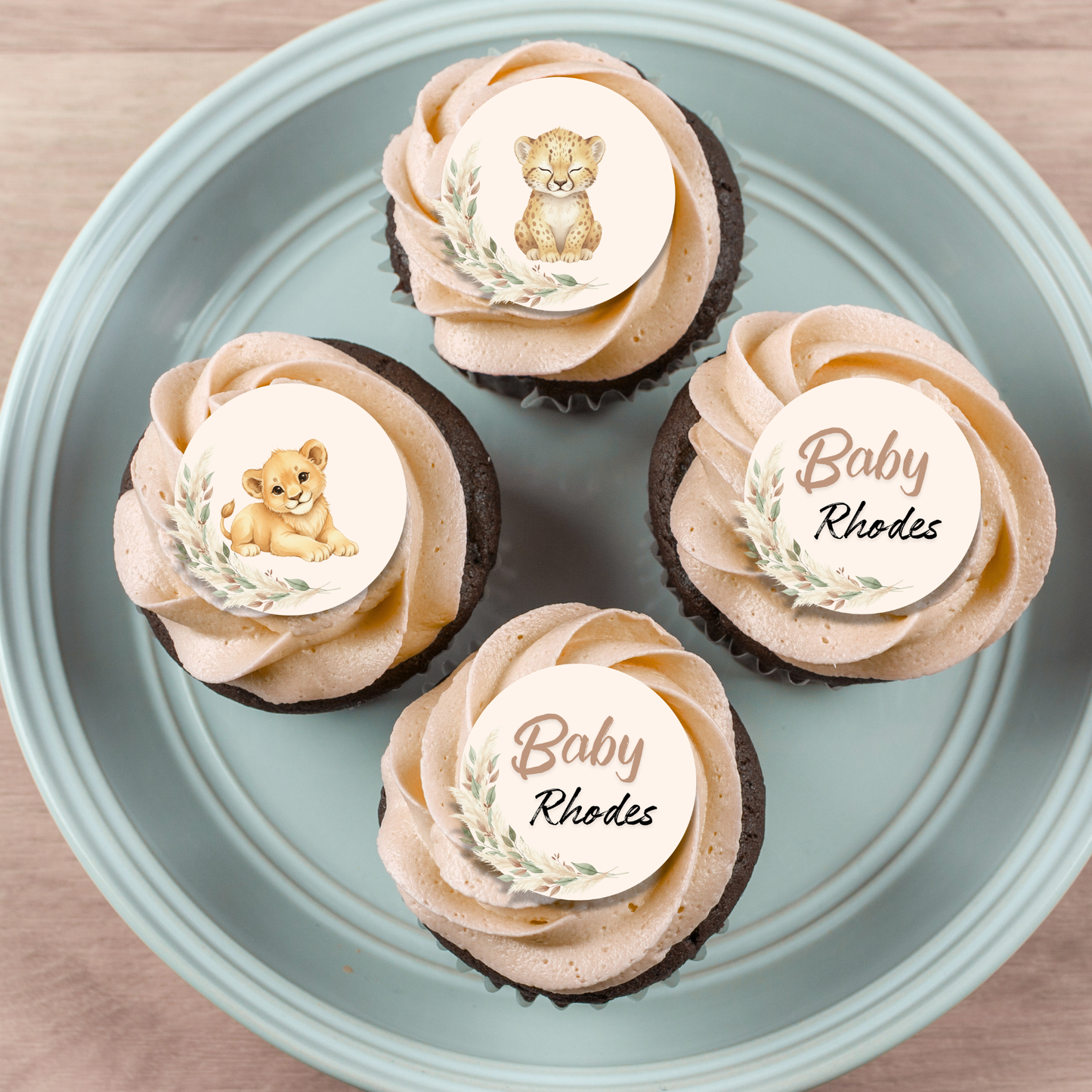 Custom name Baby lion cub pre-cut edible icing circles (12)