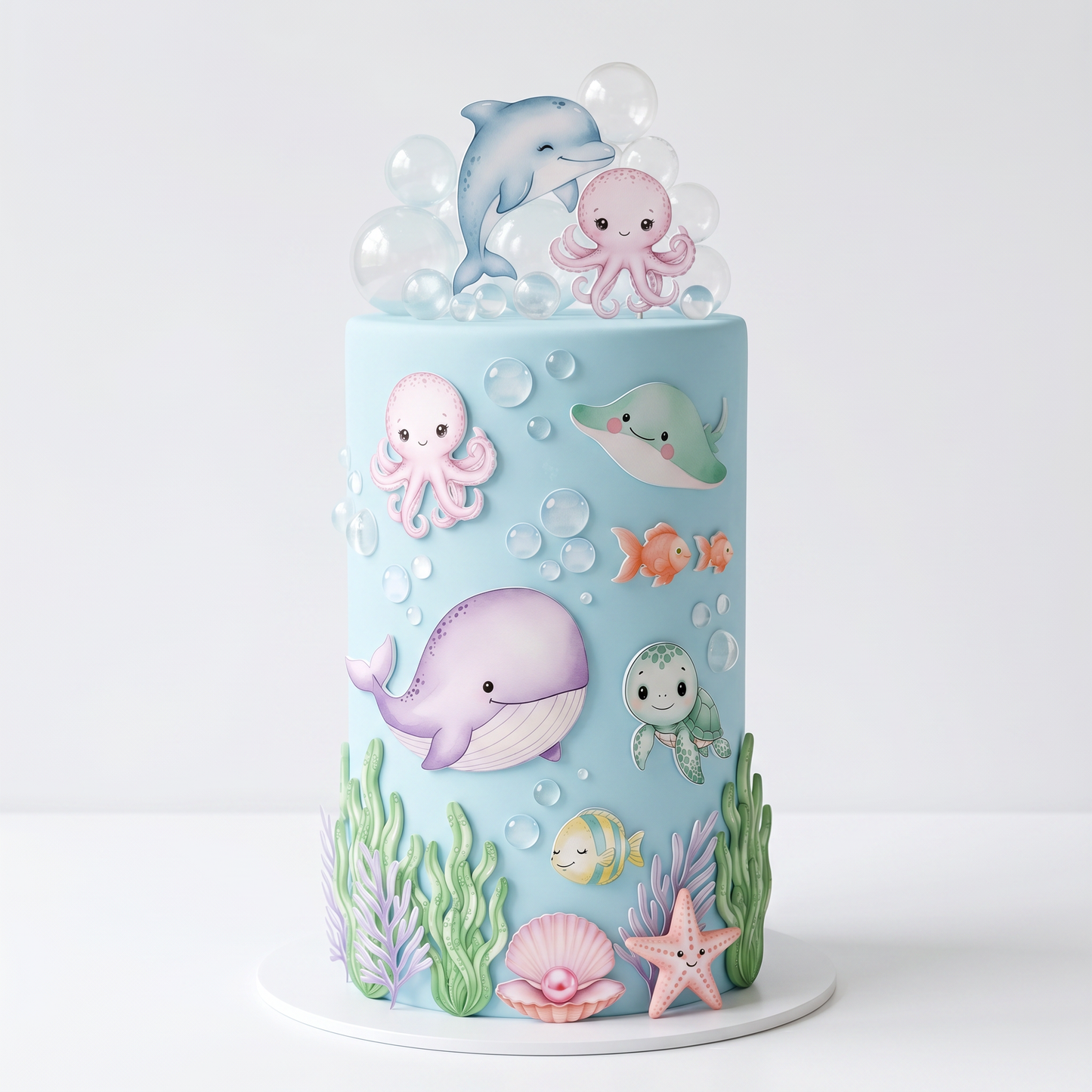 Cute Ocean Sea creature scene - pre-cut edible icing stickers