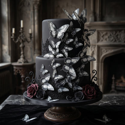 Pre-cut Wafer Butterflies Edible - monochrome gothic vintage theme