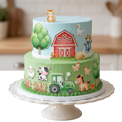 Cute farm scene - pre-cut edible icing stickers