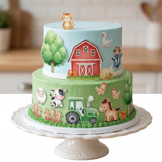 Cute farm scene - pre-cut edible icing stickers