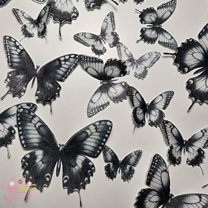 Pre-cut Wafer Butterflies Edible - monochrome gothic vintage theme
