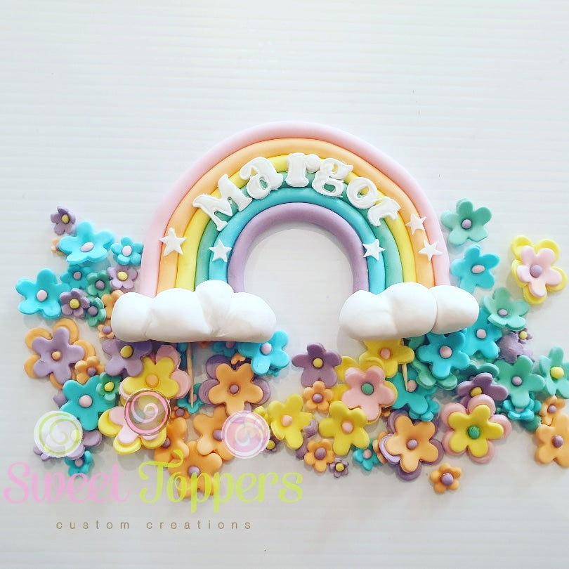Arc-en-ciel et fleurs - Pastel
